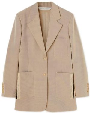 Palm Angels Knit Tape Cotton Blazer - Natural