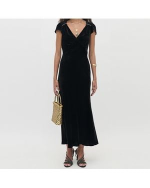 RIXO London V-Neck Velvet Midi Dress - Black