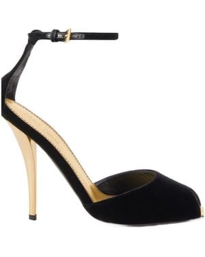 Paris Texas Velvet Ankle Strap High Heel Sandals - Black