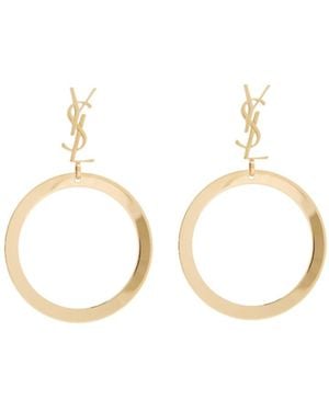 Saint Laurent Logo Metal Hoop Earrings - Metallic