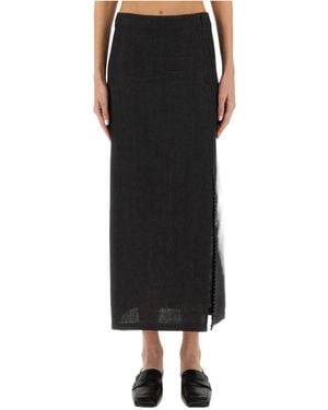 Alysi Side-Slit Midi Skirt - Black