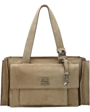 Miu Miu Utilitaire Zipped Shoulder Bag - Natural