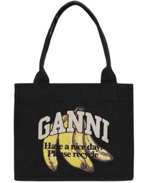 Ganni Large Banana Printed Tote Bag - Black
