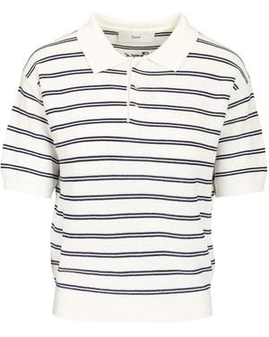 DUNST Striped Short Sleeve Polo Knitted Top - White