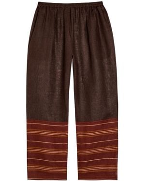 Tory Burch Stripe-Trimmed Semi-Sheer Linen Pants - Brown