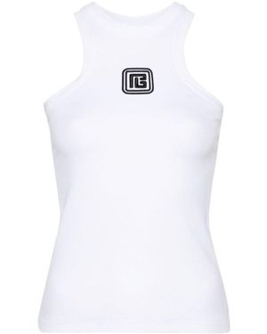 Balmain Logo Patch Sleeveless Tank Top - White