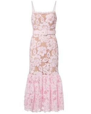 Self-Portrait Belted Crochet Midi Dress - Pink