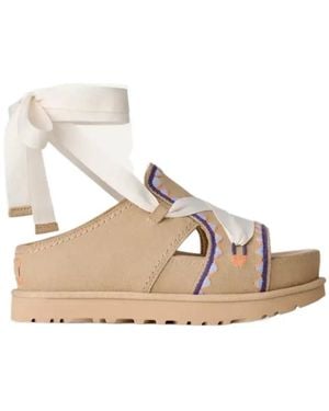 UGG Goldenstar Hi Artistitch Lace-Up Sandals - Natural