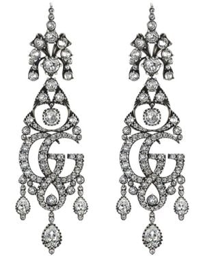 Gucci Gg Marmont Crystal Chandelier Earrings - White