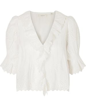 Doen Ruffled Pintucked Broderie Anglaise Cotton Top - White