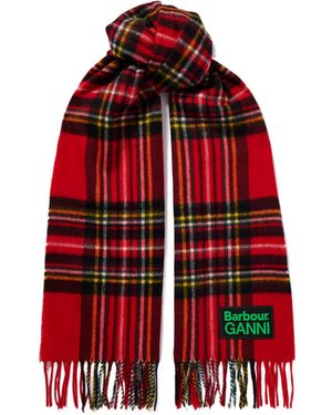 Barbour Ganni Plaid Wool Scarf - Red