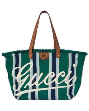 Gucci Medium Embroidered Canvas Tote Bag - Green