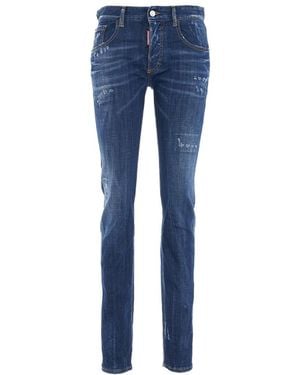 DSquared² 24/7 Low-Rise Distressed Skinny Jeans - Blue