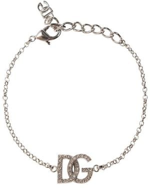 Dolce & Gabbana Logo Detailed Embellished Bracelet - Metallic
