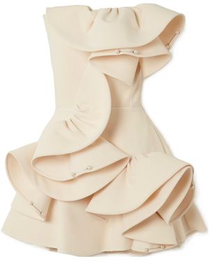 Maticevski Strapless Faux-Pearl Embellished Ruffled Crepe Mini Dress - Natural