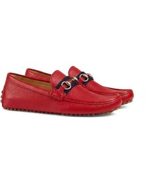 Gucci Horse Title Buckle Leisure Business Shoes - Red