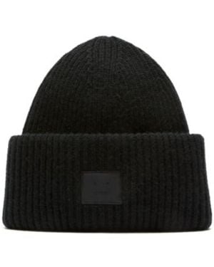 Acne Studios Large Face Logo Beanie - Black
