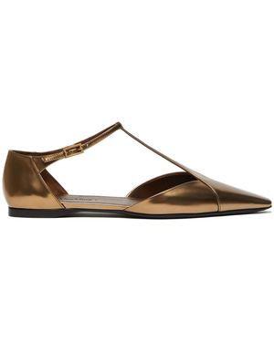 Max Mara Laminated Leather Ballet Flats - Brown