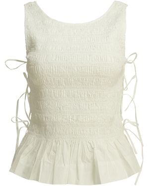 Ganni Smocked Tie-Side Top - White