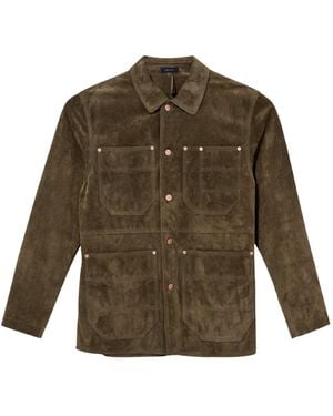 Drake's Long Sleeve Leather Jacket - Green