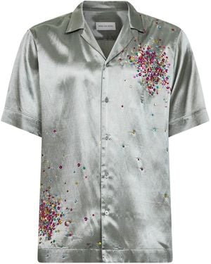 Dries Van Noten Sequin Embellished Bowling Shirt - Grey