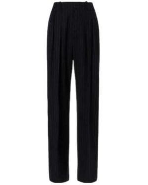 Plan C Pinstripe Wool-Blend Wide-Leg Pants - Black