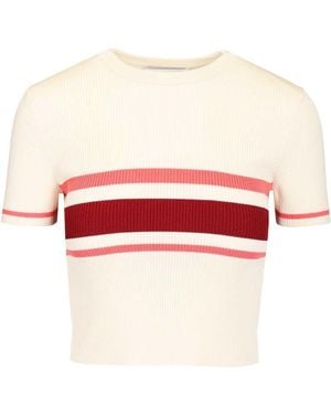 Self-Portrait Ribbed Stripe Knitted Top - Red