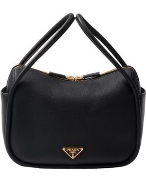 Prada Logo-Plaque Zipped Tote Bag - Black