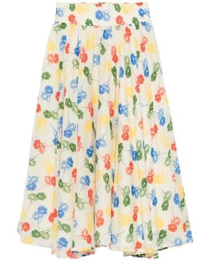 Bode Flower Stamp Midi Dress - White