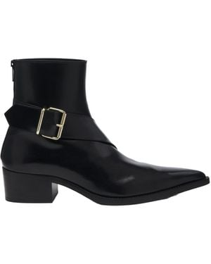 McQueen Pointed-Toe Buckle Ankle Boots - Black