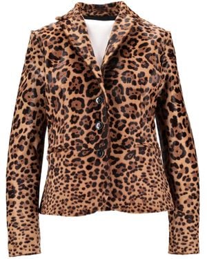 Lela Rose Long-Sleeved Leopard-Print Leather Jacket - Brown
