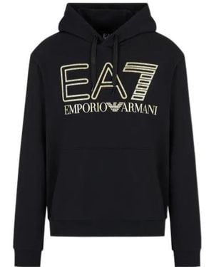 EA7 Logo Foil-Print Cotton Hoodie - Black
