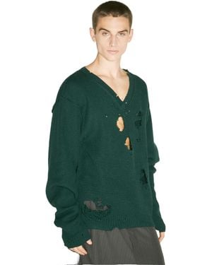 Vetements Distressed-Effect V-Neck Sweater - Green
