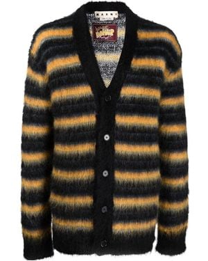 Marni Striped V-Neck Knitted Cardigan - Black