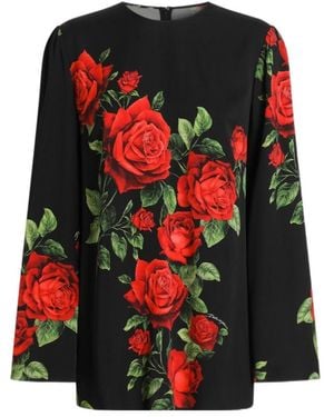 Dolce & Gabbana Silk Blouse With Floral Print - Black