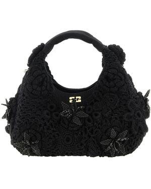 Ganni Mini Hobo Crochet Handbag - Black
