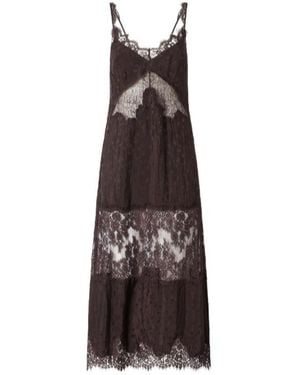 Pinko Midi Slip Dress With Lace Bands - Brown