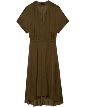 Zadig & Voltaire Riaz V-Neck Satin Midi Dress - Green
