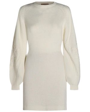 Twinset Embroidered Balloon-Sleeve Mini Dress - White