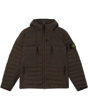 Stone Island Hooded Down Jacket With Anti-Drop Finish - Brown