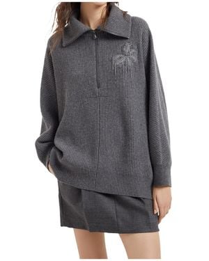 Brunello Cucinelli Monili-Chain Cashmere Sweater - Gray