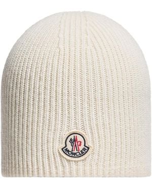 Moncler Logo Wool Beanie - White