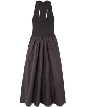 St. Agni Ribbed-Knit And Cotton-Poplin Midi Dress - Black