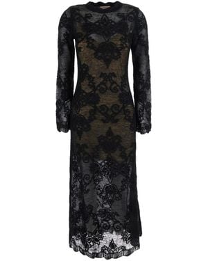 Twinset Sheer Lace Long Dress - Black