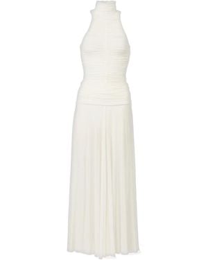 Magda Butrym Ruched Sheer High-Neck Maxi Dress - White