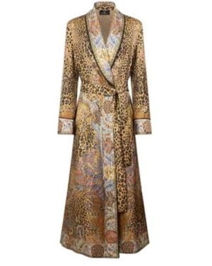 Etro Silk Robe Coat With Paisley And Animal Motif - Natural