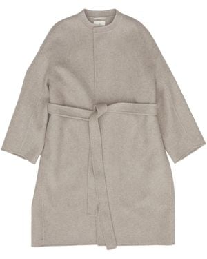 The Row Belted Waist Crewneck Coat - Grey