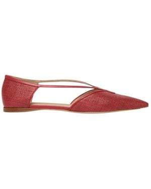 Max Mara Raffia Woven Ballet Flats - Red