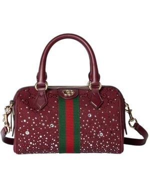 Gucci Ophidia Crystals Small Boston Bag - Red