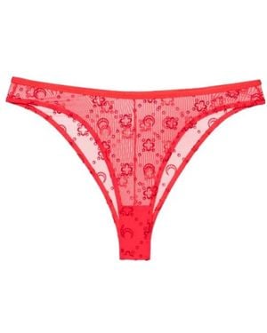 Marine Serre Moonogram-Flocked Mesh Briefs - Red